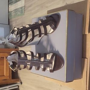 Louise et Cie Dark Roast Leather LO-OPIO Wedge Sandal Size 8M